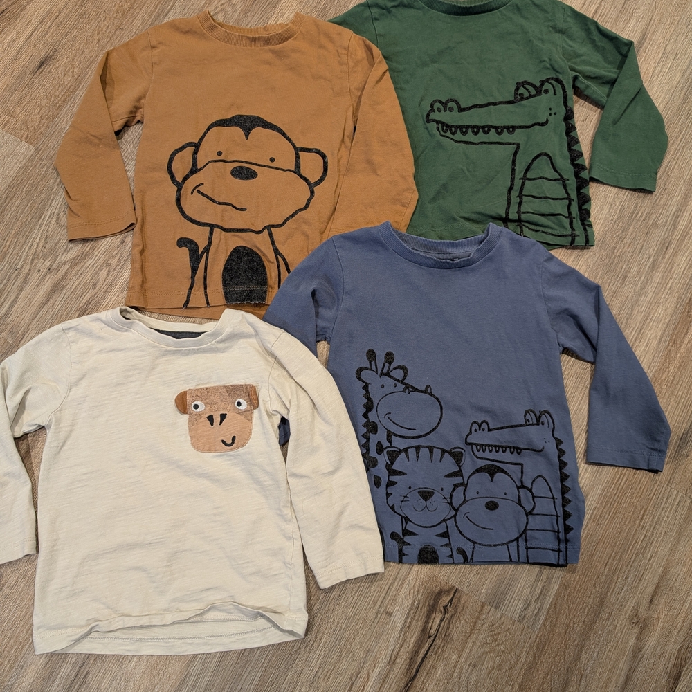 Kids Animal Print Long Sleeve Shirts - Set of 4